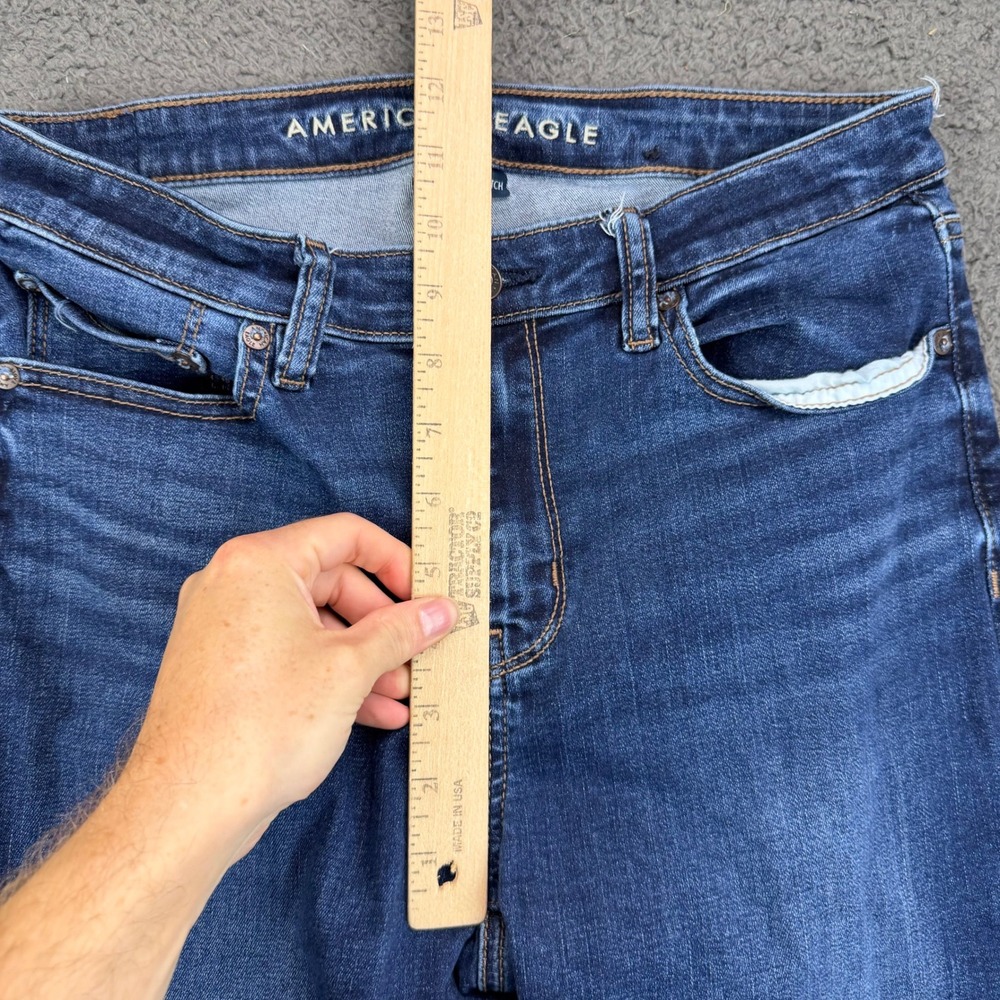 American Eagle Super High Rise Flare Jeans Womens 8 Long Next Level Stretch Blue - Picture 4 of 8